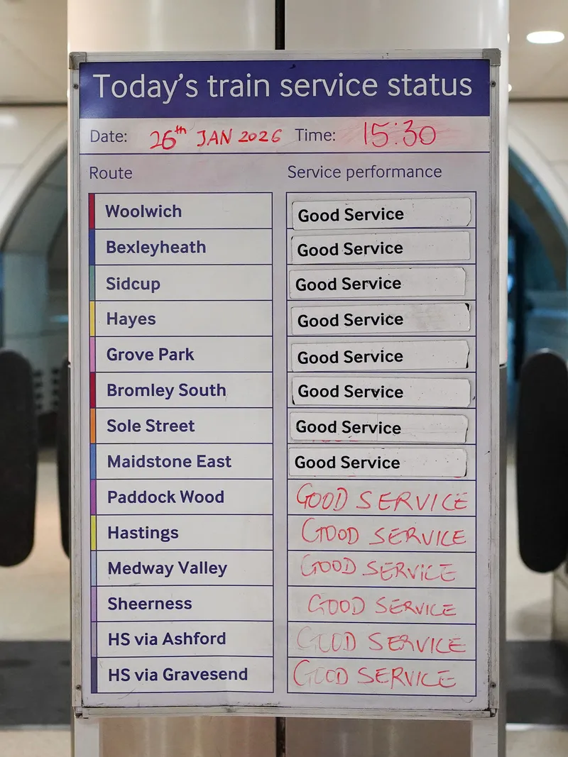 Southeastern lines service status board still in use at Waterloo East Station