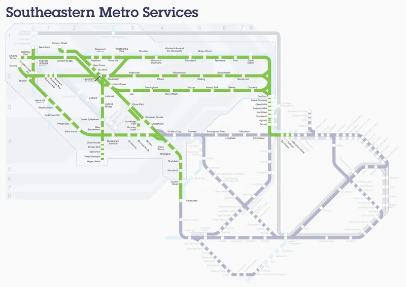 Southeastern Metro service map: simply a highlighted version of the main map